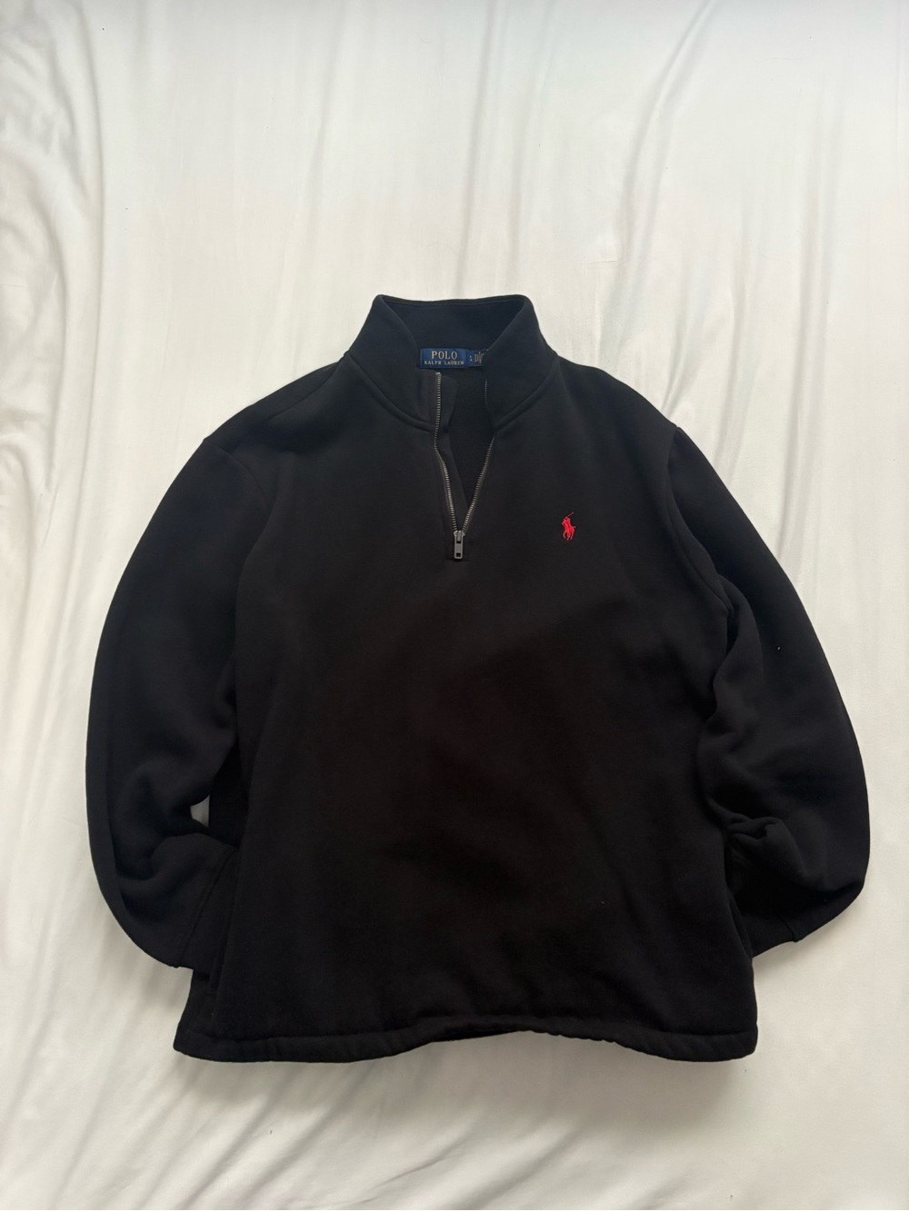 Ralph Lauren Black Quarter-Zip Sweater with Red Polo Pony